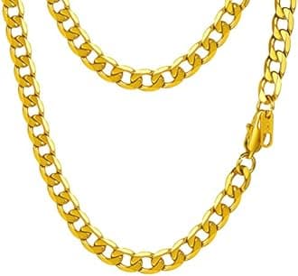 PROSTEEL Men Chains 18K Gold Plated Necklaces for Men Cuban Curb Chains Stainless Steel/Black Neck Link Jewelry for men 6mm Width 24'' Length