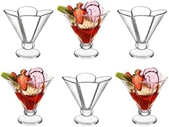 300ML Ice Cream Glasses Cups Dishes for Desserts, Milkshake,Fruit and Pudding Glass Serving Bowls, Perfect for Home, Restaurants and Parties Dishwasher Safe (Lotus Cups, Set of 6)