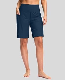 G Gradual Women's 9" Long Swim Board Shorts with Pockets High Waisted Knee Length Beach Swimming Shorts for Women with Liner