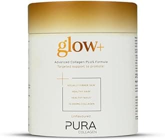 Pura Collagen Powdered Supplement Glow+, Hydrolysed Peptides, Hyaluronic Acid, Vitamins & Minerals, 12 Servings, 122 g Mini Tub