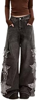 Star Jeans for Women Girls Baggy Cute Patchwork Denim Pants Y2k High Waisted Jeans Grunge Aesthetic Clothes