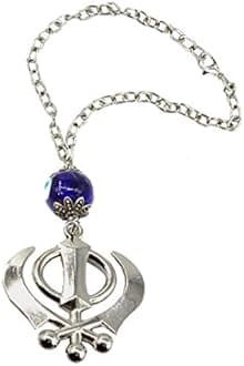 AFH Car Ornament, Rearview Car Mirror Charm, Car Hanging, Sikh Symbol Khanda Evil Eye Beads Hanging Decorative Dream Catcher Positive Vibes Balcony, Gift, Vehicle, Wind Chimes