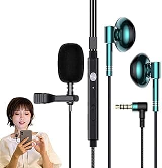 Lavalier Microphone Headset - Noise-Isolating Wired Earphones - Half In-ear Earphones with Dual Mic Easy Clip- Lavalier Mic for Audio Video Recording