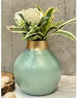 Urban Born Cast Iron Metal Flower vase for Home Decor and Living Room Vintage Antique Decor (Aqua)