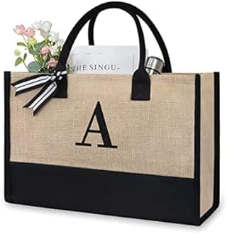 TOPDesign Personalized Initial Jute Bag, Tote Bag for Women