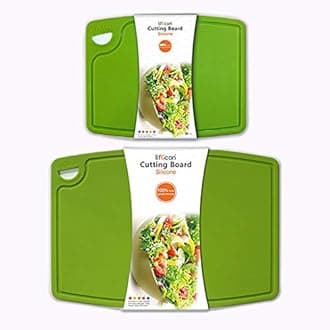 Liflicon Thick Cutting Boards for Kitchen Silicone Chopping Board Set of 2 Mid 12.6'' x 9.1”,Mini 9.1”x7.1” Non-slip Deep Drip Juice Groove Easy Grip Handle,Dishwasher Safe-Green