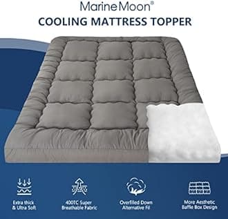 Marine Moon Mattress Topper Queen Marine Moon Cooling Bed Topper Cover Thick Soft Pillow Top Mattress Pad Plush Hotel Down Alternative Mattress Topper with Deep Pocket 8-21 Inch Grey