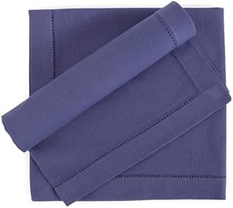 FINGERCRAFT Hemstitched Cotton Table Napkins – Set of 12, 20x20 Inch, 100% Cotton Cloth Napkins with Faggoting Stitching – Durable & Elegant for Parties, Hotels, Everyday Use (Navy Slub)
