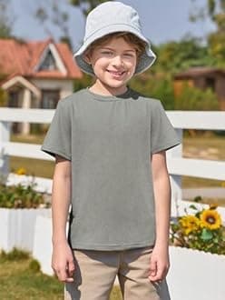 Haloumoning Boys Short Sleeve Shirts Kids Summer Crewneck T-Shirts Casual Tops Tees 5-14 Years