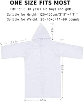 Kids Rain Poncho, Reusable EVA Children Raincoat for 6-13 Girls Boys, Waterproof Rain Jackets Rainwear with Hood
