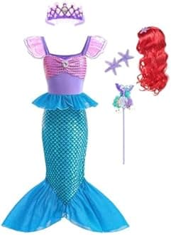 Lito Angels Little Mermaid Princess Fancy Dress Up Costume Birthday Party Outfit with Accessories for Kids Girls Age 2-9 Years, Purple Blue