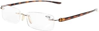 Reader Small Lens Rimless Reading Glasses Men Women (Tortoise Temples) +1.50