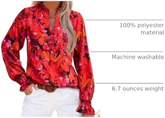 MASCOMODA Womens V Neck Floral Long Sleeve Tops 2025 Summer Casual Loose Puff Sleeve Chiffon Boho Work Blouse Dressy T Shirts