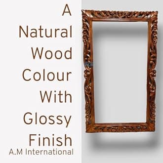 A.M INTERNATIONAL Wooden Carved Decorative Wall Mirror Frame in Solid Mango Wood Without Mirror (Size 5 * 3 FT) (Natural Wood)