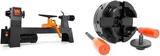 WEN LA3421 3.2-Amp 8-Inch by 13-Inch Variable Speed Mini Benchtop Wood Lathe, Black & WEN LA4444 4-Inch 4-Jaw Self-Centering Chuck Set with 1-Inch x 8TPI Thread