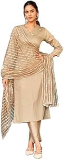 Womanista Women Beige Color Cotton Kurta set with Heavy Dupatta