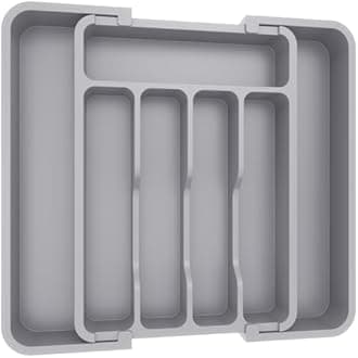 Lifewit Silverware Drawer Organizer, Expandable Utensil Tray for Kitchen, BPA Free Flatware and Cutlery Holder, Adjustable Plastic Storage for Spoons Forks Knives, 8.9-14.7 x 12.2", Gray