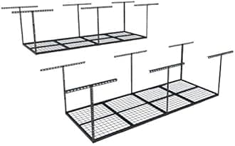 FLEXIMOUNTS 3x8 Overhead Garage Storage Rack,Adjustable Storage Organization System, Heavy Duty Metal Garage Ceiling Storage Racks, 2 pack, Black, Classic Series