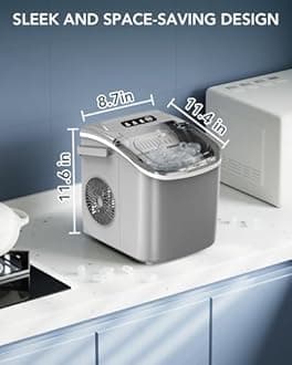 Ice Maker Countertop, Efficient Easy Carry Ice Machine, Self-Cleaning Ice Maker with Ice Scoop & Basket, 9pcs/ 8mins 26.6Lbs Per Day for Home/Office/Kitchen,Grey