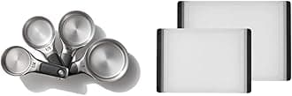 OXO Good Grips 4 Piece Stainless Steel Measuring Cups with Magnetic Snaps & Good Grips 2-Piece Plastic Cutting Board Set (Pack of 1)