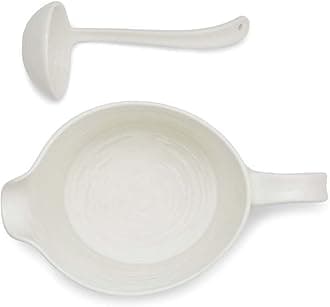 Portmeirion Sophie Conran White Mini Sauce Jug and Ladle Set | 16 Oz Sauce Jug for Gravy and Salad Dressings | Made from Fine Porcelain | Dishwasher Safe