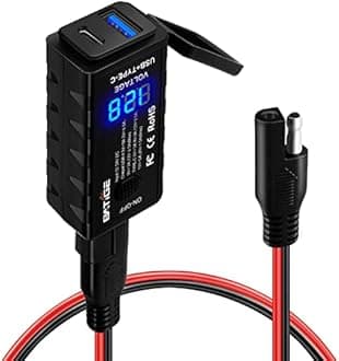 BATIGE Motorcycle USB Charger SAE to USB Adapter Type C and Quick Charge USB 3.0 with Voltmeter, ON/Off Switch and 3.6FT SAE Extension Cable Waterproof 3 Install Options for GPS Smartphone Camera