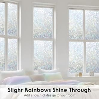 Volcanics Rainbow Window Privacy Film with Installation Tools, Decorative Stained Glass Window Film, Static Window Clings, Heat Control Window Tinting Film Stickers, Grayish Silver, 35.4 x 78.7 inches