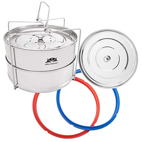 Altis Kitchen Pressure Cooker Steamer Insert Pans Set: 2-Tier Stainless Steel Steamer Pans for 6Qt Cooker Silicone Sealing Rings Stackable Food Steamer Insert w/Lids for Instant Pot Accessories