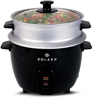 SOLARA One-Touch Electric Rice Cooker 1 Ltr, Small Automatic Electric Cooker with Food Steamer and Grain Cooker, 400Watts, RiceCooker 1 Litre with Steam & Rinse Basket, Black