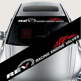 ISEE 360® Racing Sports Wind Shield Car Stickers Color White & Red Front Glass Size 110 cm X 16 cm-Self-Adhesive