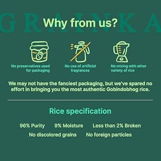 2021 BHARAT INDIA GRAINKA Gobindobhog Rice || 1.2 Kg || Premium Aged Aromatic Rice || Ideal for Khichdi, Pulao & Traditional Dishes || Naturally Fragrant & Flavourful