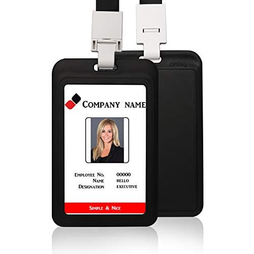 Hard Black Vertical Plastic Card Case Protector Pouch with Clear Window with Detachable Lanyard ID Card Holder for Office School ID Credit Cards Proximity Key Cards Driver’s Licenses and Passes(Black)
