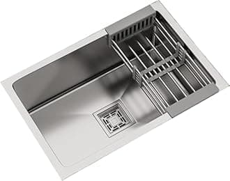 PAINITE 24 x 18 x 10 Handmade MATT Finish Single Bowl 304 Grade Stainless Steel Kitchen Sink/Kitchen Basin With Square Drainer and SS Fruit Basket