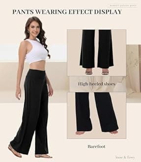 Wide Leg Palazzo Pants for Women - High Waist Casual Beach Lounge Pants Loose Dress Pants Stretchy Trousers