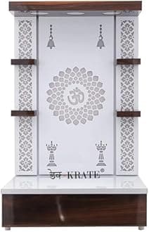 Wooden Temple Wall Hanging & Table Top Mandir White Led Light Puja Mandir for Home & Office Decor (Design 1) (48 X 30 X 16 INCH)