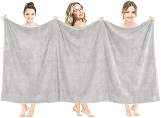 American Soft Linen Oversized Bath Sheet 40x80 Extra Large for Bathroom, 600 GSM 100% Cotton Turkish Jumbo Bathsheet Towels for Adults, Silver Gray Bath Sheet
