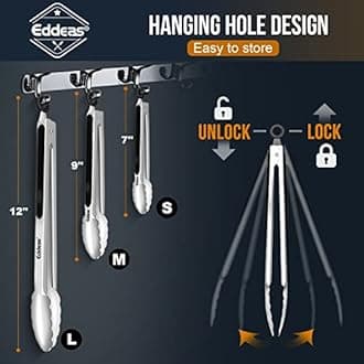 Eddeas Small Tongs For Cooking, Mini 7 inch Kitchen Tongs -Heat Resistant 600 Degrees Stainless Steel and Non-Slip handle - Perfect for Cooking, Salad, Pasta, Steaks, Vegetables,Dishwasher safe