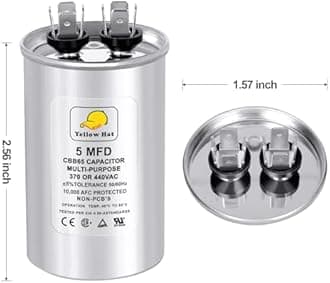 Capacitor for Air Conditioner 5 uf MFD 370 or 440 Volt VAC, Multi-Purpose Round Capacitor for AC Motor Run or Fan Motor Start or Condenser Straight
