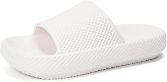 FUNKYMONKEY Slides for Women Quick Drying Non-Slip Bathroom Shower Sandals (10 M US, White/FYD)