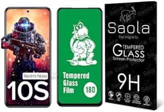 Saola 18D Full Screen Protector Tempered Glass With Inbuilt Airbag Borders For Redmi Note 10S (Pack Of 1) With Free Installation Kit. Full Screen Coverage - 6.43 Inch