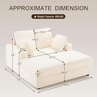 Furnimart Oversized Chaise Lounge Chair Indoor, 58 Inch Comfy Lounge Sofa with Wood Frame & 2 Throw Pillows, Fluffy Corduroy Loveseat for Living Room, Beige