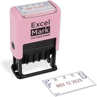 ExcelMark 2445 Date Stamp with Text - Blue and Red Ink (Pink Mount, Faxed)