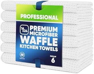 Kitchen Towels - Microfiber Waffle Weave Towels | Absorbent, No Lint, Thick, Reusable, Commercial, Soft, Hand, Tea, Glass, Bar, Sublimation Blank, Polyester Cloths (White, 16 x 24 (6 Pack))