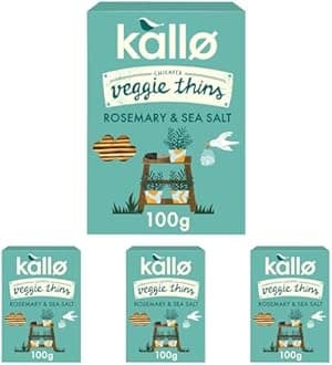 Kallo Rosemary & Sea Salt Veggie Thins Crackers | Healthy Snacks High Fibre, Plant Protein, Gluten Free & Baked | 100g Single Pack (Pack of 4)