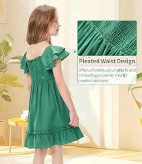 Hvididan Girls Summer Dresses Cute Double Layer Ruffle Sleeve Off Shoulder Dress 5-14 Years