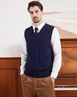 Kallspin Men’s Wool Blend Sweater Vest Sleeveless Jumper V Neck Pullover Smart Casual Knitwear