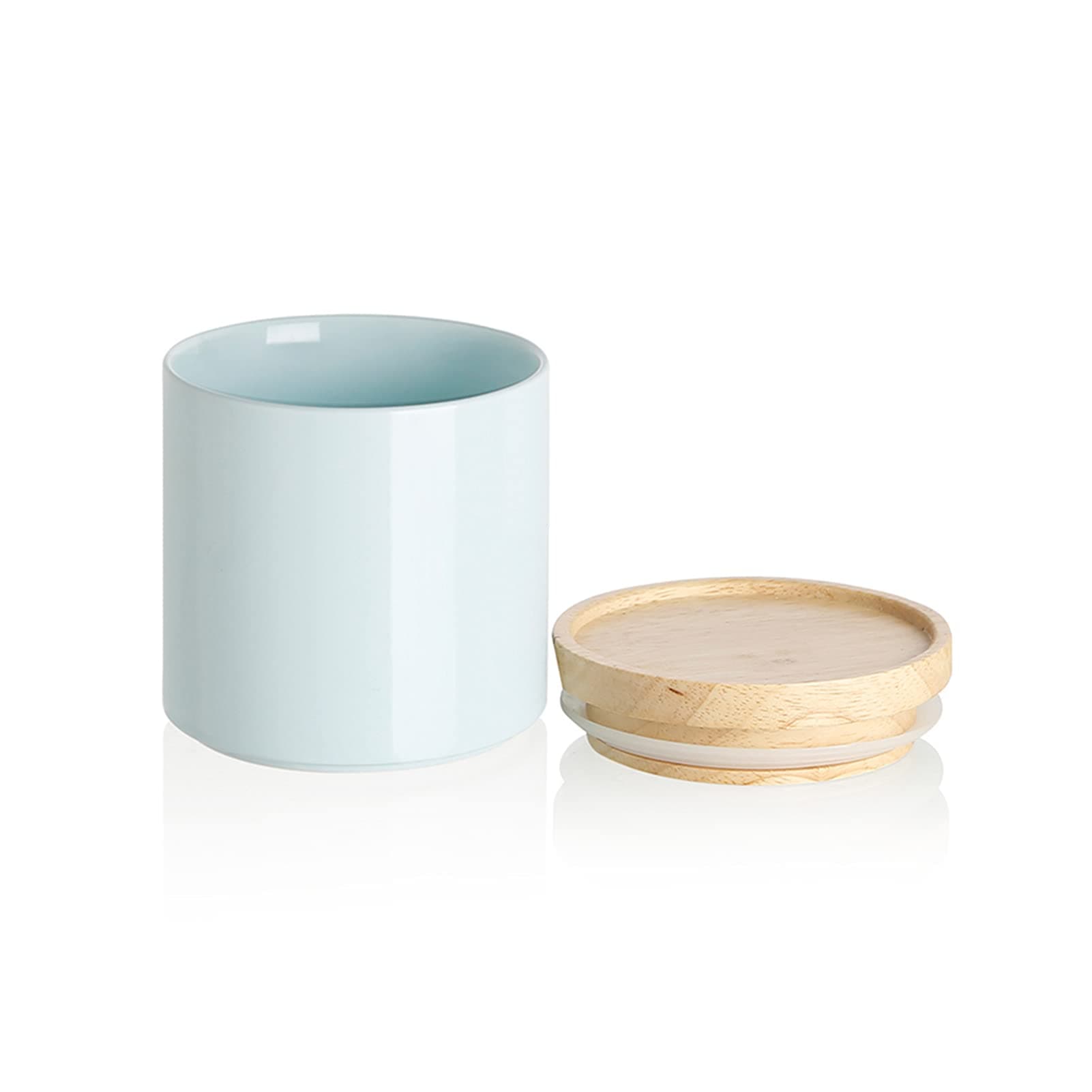 Sweejar Kitchen Canisters Ceramic Food Storage Jar, Stackable Containers with Airtight Seal Wooden Lid for Serving Coffee Bean, Flour, Tea, Spice and More - 39 Fl Oz (Turquoise)