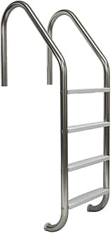 4 Step Stainless Steel Pool Ladder with Non-Slip Plastic White Steps | Entry and Exit System for Inground Swimming Pools | 250 Pound Capacity | 1.9 Inch Outer Diameter