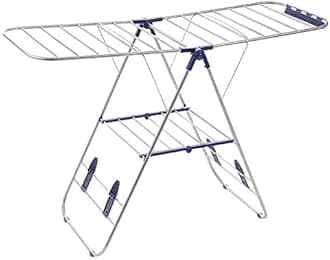 SONGMICS Folding Clothes Drying Rack , Winged Clothes Airer, 16 Metre Drying Space, Multifunctional Air Dryer, Stainless Steel Tubes Silver LLR502, 110 x 58.5 x 8.5 cm