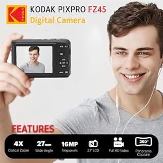 Kodak PIXPRO FZ45 Digital Camera + Black Point & Shoot Camera Case + Transcend 64GB SD Memory Card + Tri-fold Memory Card Wallet + Hi-Speed SD USB Card Reader + More!… (Black)